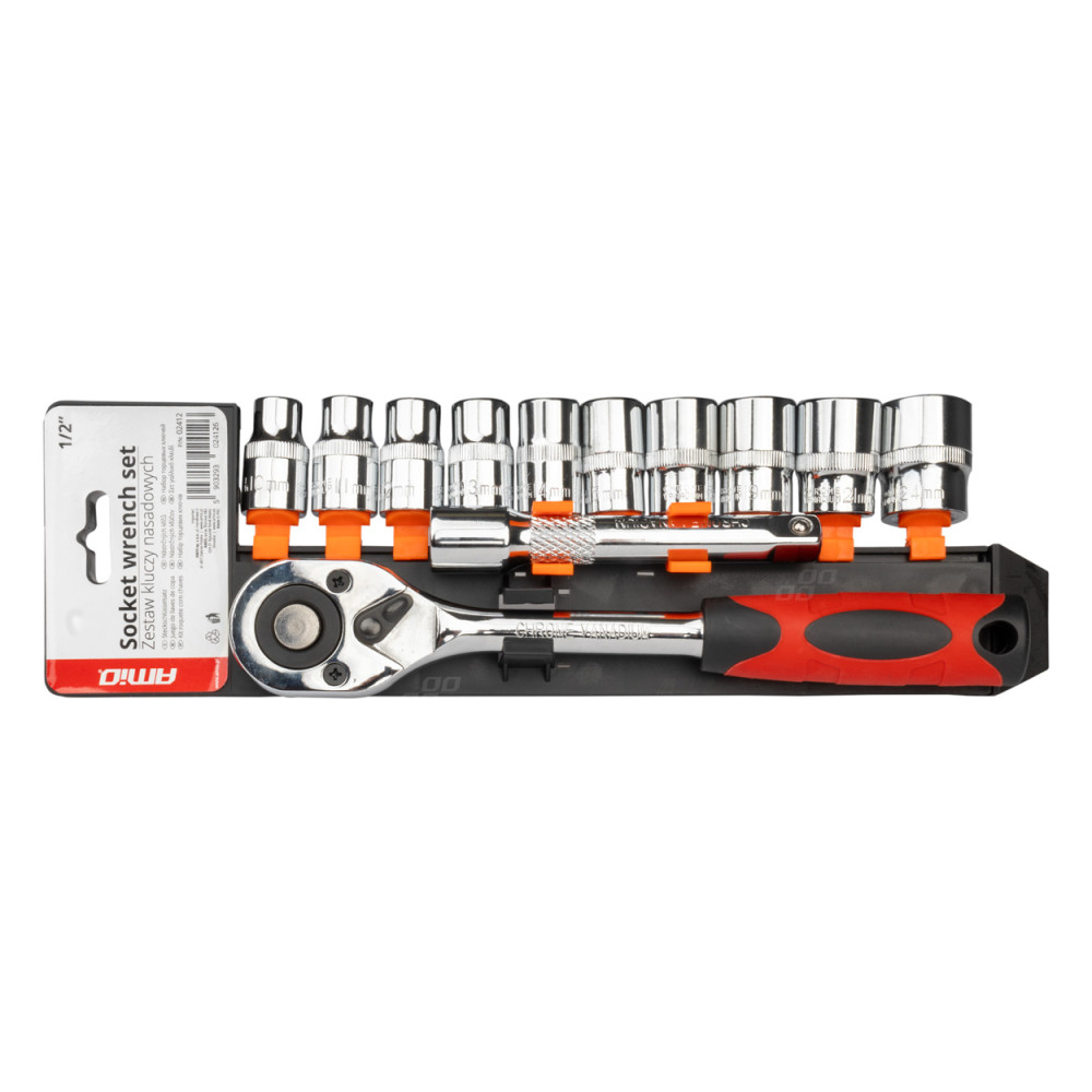 Hylsnyckelsats med räcknyckel 11 delar 1/2' 10-24mm amio-02412
