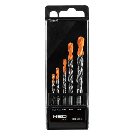 Specialized borr för att borra upp fastrostade skruvar, HSS-E Co8, 3,2-8,5 mm, långa, set om 5 stycken.