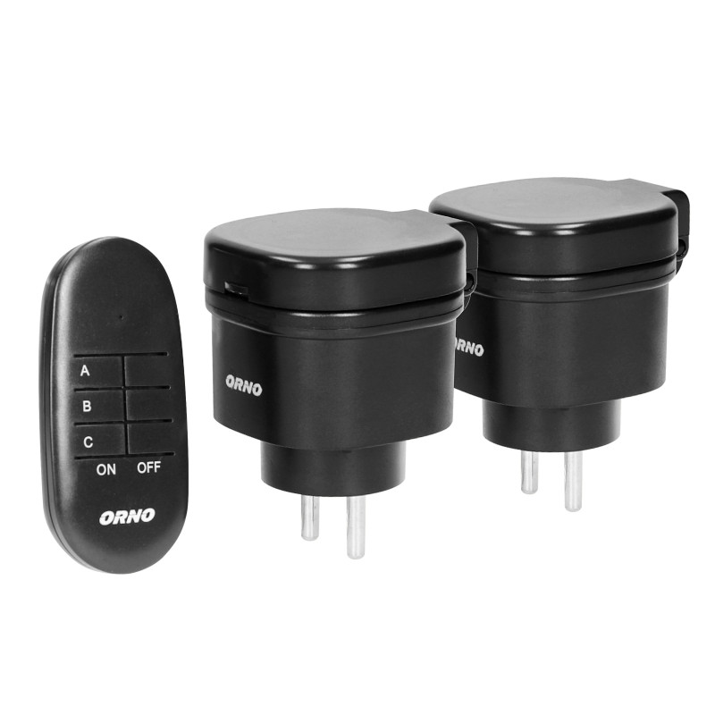 Set med trådlösa minikontakter styrd av fjärrkontroll 2+1, IP44, Schuko-version.