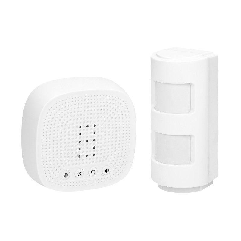 Trådlös rörelsesensor med ljud- och ljussignal, IP44, 300m, med möjlighet att utöka upp till 16 sensorer, upp till 4 zoner.