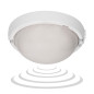 8080T/MAT-TRIO/MS/PL, belysningsarmatur med mikrovågsrörelsesensor, 75W, E27, IP44, IK10, mjölkfärgad polykarbonat, drossel
