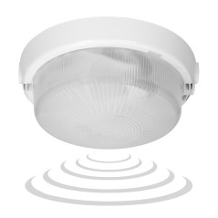 8080T/MAT-RIVA/MS, belysningsarmatur med mikrovågsrörelsesensor, 100W, E27, IP44, mattglas, tändspolar