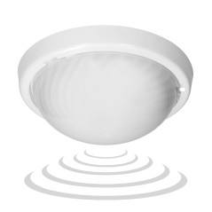 7070T/MAT-ALFA/MS/PL, belysningsarmatur med en mikrovågsrörelsesensor, 75W, E27, IP44, IK10, mjölkfärgad polykarbonat