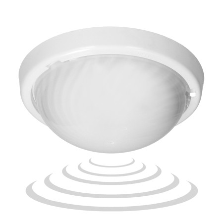 7070T/MAT-ALFA/MS/PL, belysningsarmatur med en mikrovågsrörelsesensor, 75W, E27, IP44, IK10, mjölkfärgad polykarbonat