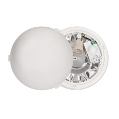 7070T/MAT-ALFA/MS/PL, belysningsarmatur med en mikrovågsrörelsesensor, 75W, E27, IP44, IK10, mjölkfärgad polykarbonat