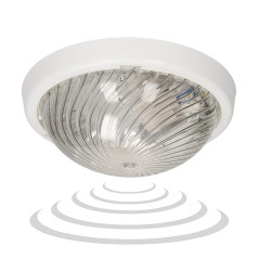 7070T-ALFA/MS/PL, belysningsarmatur med mikrovågsrörelsesensor, 75W, E27, IP44, IK10, transparent polykarbonat