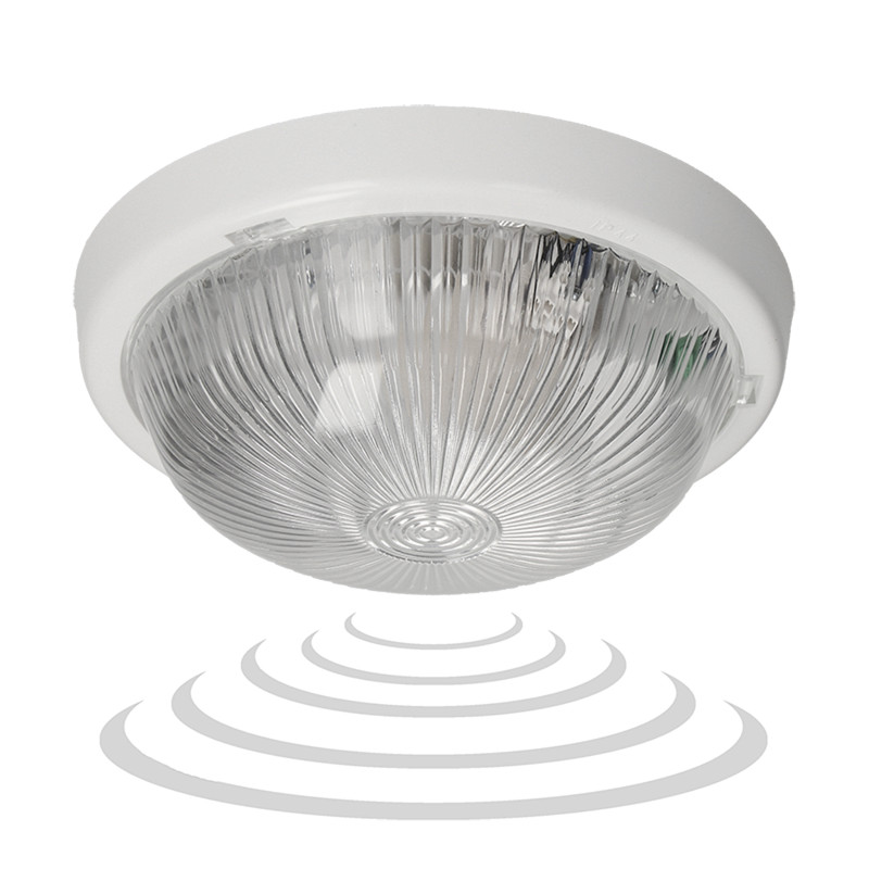 7070T-ALFA/MS, belysningsarmatur med mikrovågsrörelsesensor, 100W, E27, IP44, transparent glas