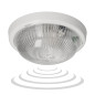 7070T-ALFA/MS, belysningsarmatur med mikrovågsrörelsesensor, 100W, E27, IP44, transparent glas