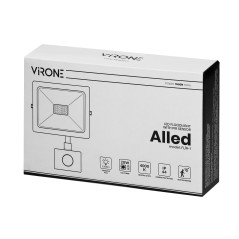 ALLED 20W LED-strålkastare med PIR, 1600lm, IP44, 4000K, Aluminium+glas