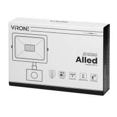 ALLED 30W LED-strålkastare med PIR, 2400lm, IP44, 4000K, Aluminium+glas