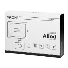 ALLED 50W LED-strålkastare med PIR, 4000lm, IP44, 4000K, aluminium+glas