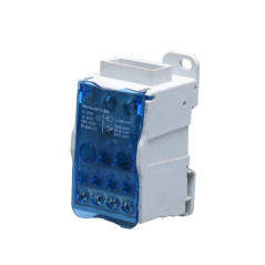 Fördelningsblock 500A, ingångsklämma 8x24x1 skena, utgångsklämmor 4x10 och 5x16 och 2x25mm.