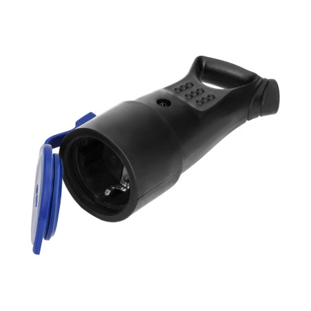 Gummikontakt, tät 2P+Z, rak, IP44, svart, Schuko-version