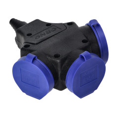 Grenuttagssplitter, stänksäker och stöttålig, IP44, 3x2P+Z, 16A, 230V AC.