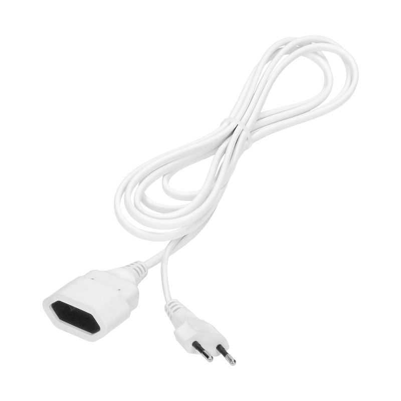 Förlängningssladd för hemmabruk, enkeluttag, platt, 1x2P, 3m, PVC-kabel H03VV-F 2x0,75mm², 230VAC.