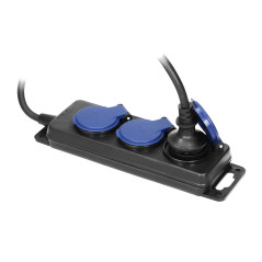 Förlängningskabel för verkstad, stänksäker IP44, 3 uttag 2P+Z IP44, gummikabel, H05RR-F 3x1,5mm², längd 5m.