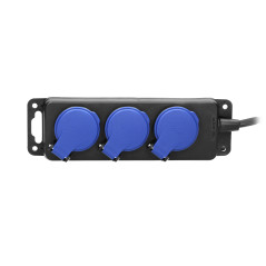 Förlängningskabel för verkstad, stänksäker IP44, 3 uttag 2P+Z IP44, gummikabel, H05RR-F 3x1,5mm², längd 5m.