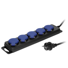 Förlängningssladd för verkstad, stänksäker IP44, 5 uttag 2P+Z IP44, gummikabel, H05RR-F 3x1,5mm², längd 3m.