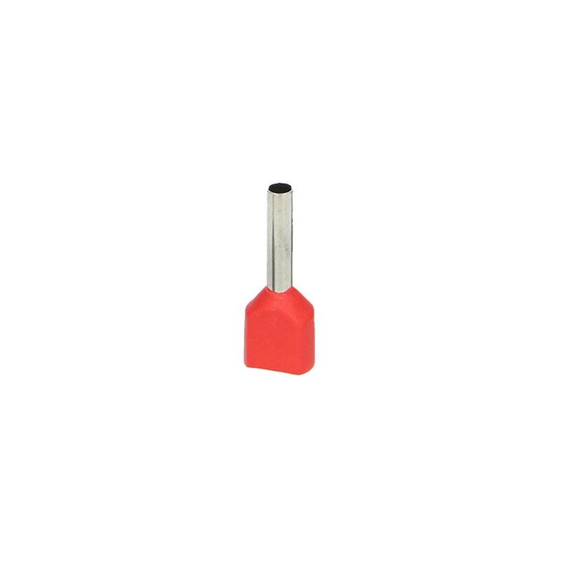 Isolerad dubbelhylsa, maximal tvärsnitt 1mm², kopparhylsans längd 8mm, blisterförpackning med 25 stycken.