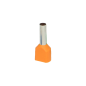 Isolerad dubbelhylsa, maximal tvärsnitt 4 mm², kopparhylsans längd 12 mm, blisterförpackning med 25 stycken.
