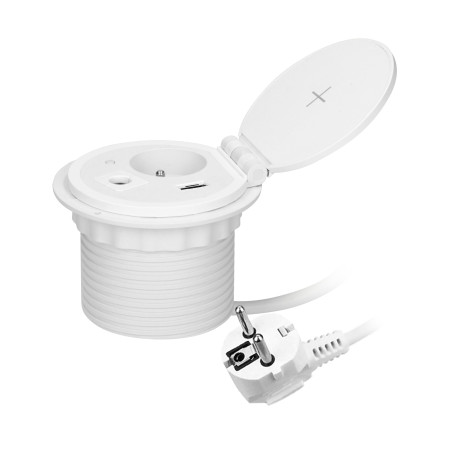 Möbeluttag med en induktionsladdare på 8 cm som är infällt i bordsskivan, med en USB-laddare med 2 uttag för A och C…