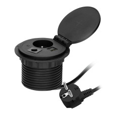 Möbeluttag med en induktionsladdare på 8 cm som är infällt i bordsskivan, med en USB-laddare med 2 uttag för A och C, samt en ka