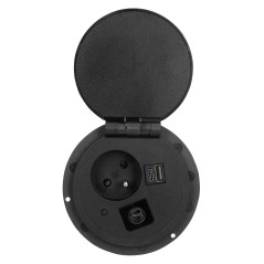 Möbeluttag med en induktionsladdare på 8 cm som är infällt i bordsskivan, med en USB-laddare med 2 uttag för A och C, samt en…