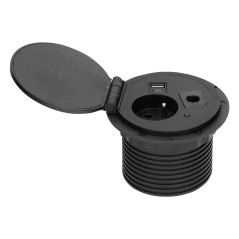 Möbeluttag med en induktionsladdare på 8 cm som är infällt i bordsskivan, med en USB-laddare med 2 uttag för A och C, samt en…