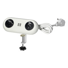Möbeluttag med monteringsfäste, USB-laddare, 2 uttag 2P+Z, 2xUSB, kabel 3x1,0mm² - 1,5m, vit