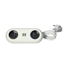 Möbeluttag med monteringsfäste, USB-laddare, 2 uttag 2P+Z, 2xUSB, kabel 3x1,0mm² - 1,5m, vit | HandlaSmidigt.se