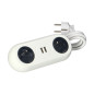 Möbeluttag med monteringsfäste, USB-laddare, 2 uttag 2P+Z, 2xUSB, kabel 3x1,0mm² - 1,5m, vit