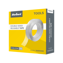Tvåsidig återanvändbar nano monteringstejp REBEL (2 mm x 30 mm x 3 m) transparent