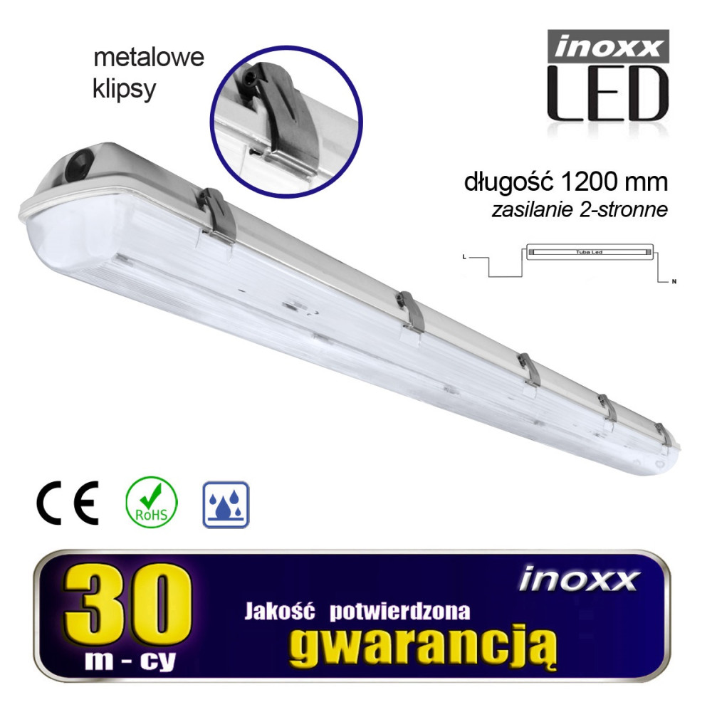 Oprawa hermetyczna przemysłowa ip65 led 1x120cm t8 g13 dwustronnie zasilana Oprawa hermetyczna przemysłowa ip65 led 1x120cm t8 g13 dwustronnie zasilana