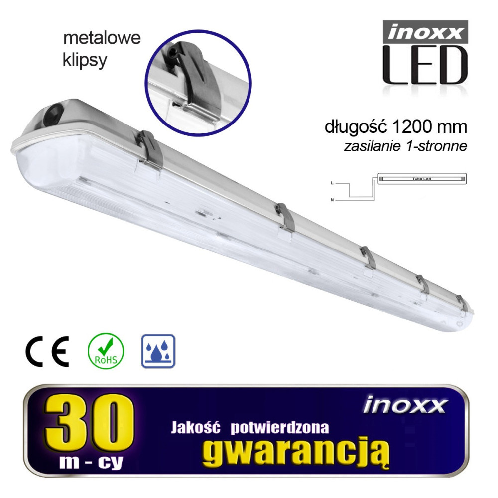 Industriellt vattentätt armatur IP65 LED 1x120cm T8 G13 enkelsidigt matad Industriellt vattentätt armatur IP65 LED 1x120cm T8 G13 enkelsidigt matad
