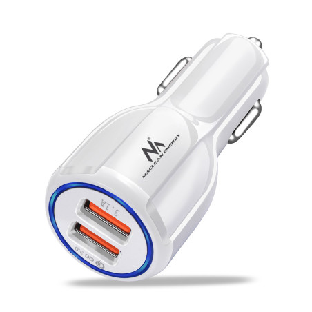 Bil laddare Maclean, Qualcomm Quick Charge, QC 3.0 - 5V/3A, 9V/1.8A, 12V/1.6A, Uttag 5V/3.1A, Vit, MCE478 W | HandlaSmidigt.se