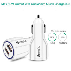 Bil laddare Maclean, Qualcomm Quick Charge, QC 3.0 - 5V/3A, 9V/1.8A, 12V/1.6A, Uttag 5V/3.1A, Vit, MCE478 W | HandlaSmidigt.se