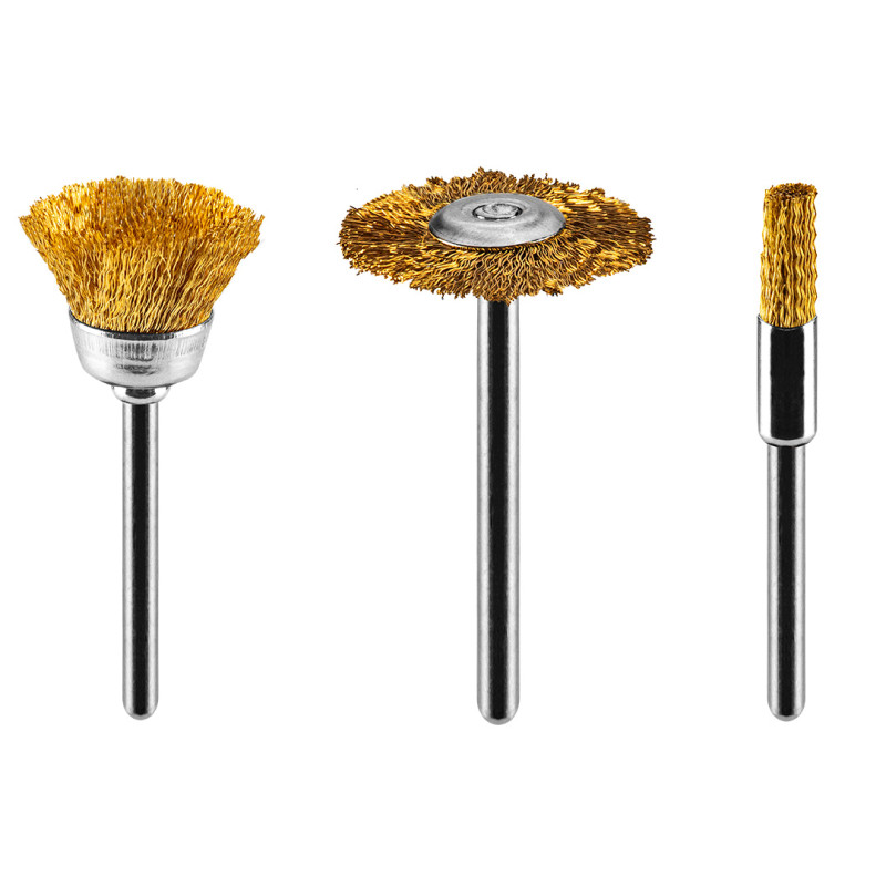 Mässingsborstar, penselborste, bägare, tallrik, set om 3 st.