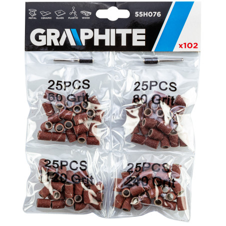 Slipband 6,3 mm, K60, K80, K120, K240, set med 100 stycken + axel 3,2 mm, 2 stycken.