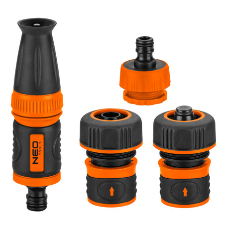 Set med 3/4' slangkoppling med sprinkler, kopplingar och anslutning till kranen.