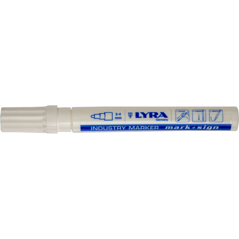 Märkpenna, permanent, rund, spets 2-4 mm, vit, Lyra.
