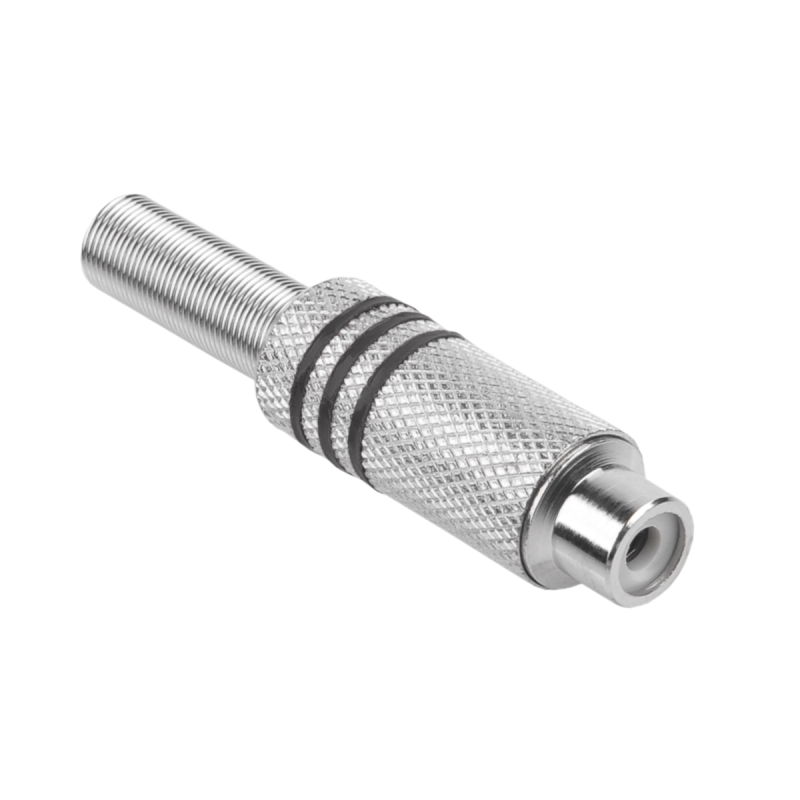 RCA-kontakt med tre silverband på svart kabel