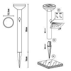 Solcellslampa LED Maclean med sensor, 3 lägen, uppladdningsbar, Li-ion 18650, IP44, 3,7V, 1200 mAh, Svart, MCE465 B