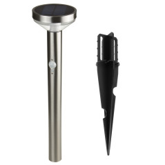 Solcellslampa LED Maclean med sensor, 3 lägen, uppladdningsbar, Li-ion 18650, IP44, 3,7V, 1200 mAh, Matt krom, MCE465 C/M