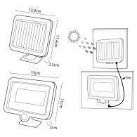 Solcellsdrevet LED-strålkastare med rörelsesensor från Maclean, IP44, 5W, 400lm, 6000K, litiumbatteri 1300 mAh, 5,5V DC MCE438