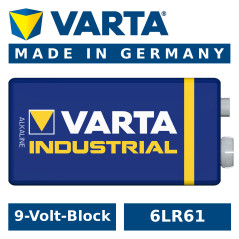 1x Batteri R9V R-9 6LR61 9V R-9 alkalisk Varta Industrial