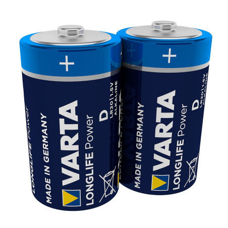 2 st alkaliska batterier R-20 R20 1,5V Varta Longlife Power