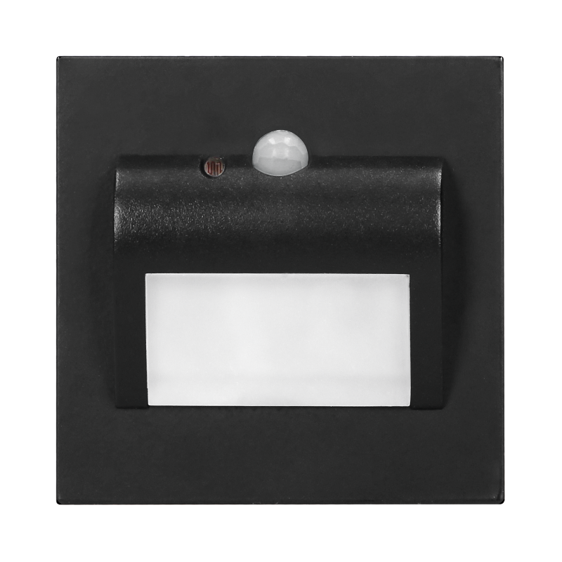 DRACO LED NY 1,5W, infälld trappbelysning, 12VDC, 30lm, 6000K, svart, rörelse- och skymningssensor