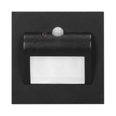DRACO LED NY 1,5W, infälld trappbelysning, 12VDC, 30lm, 6000K, svart, rörelse- och skymningssensor