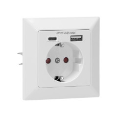 Utomhusuttag enkel 2P+Z (Schuko), USB-A + USB-C, utgång 5VDC, max 2,8A | HandlaSmidigt.se