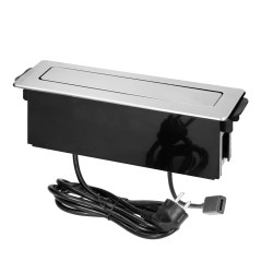 Möbeluttag med utdragbart uttag från bordsskivan med platt fräst kant, USB-laddare och 2m kabel, 2x2P+Z, 2 x USB (Typ A)…